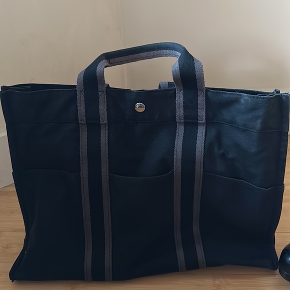 Hermes fourre tote bag black and grey canvas - Picture 6 of 8